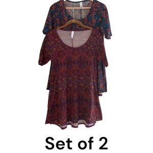 Lularoe Simply Comfortable Shirt Set of 2 Blue Paisley and Purple Floral Size XS